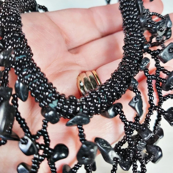 Black Glass Fringe Necklace Choker Goth Grandma Spooky Coral Dark Fairy … - Picture 5 of 10